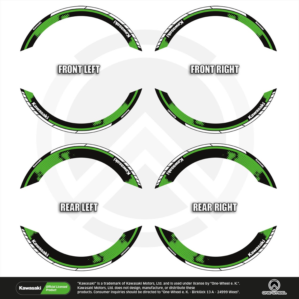 Kawasaki Dots schwarz Komplett Set 2D Ansicht Premium Wheelsticker geteilt