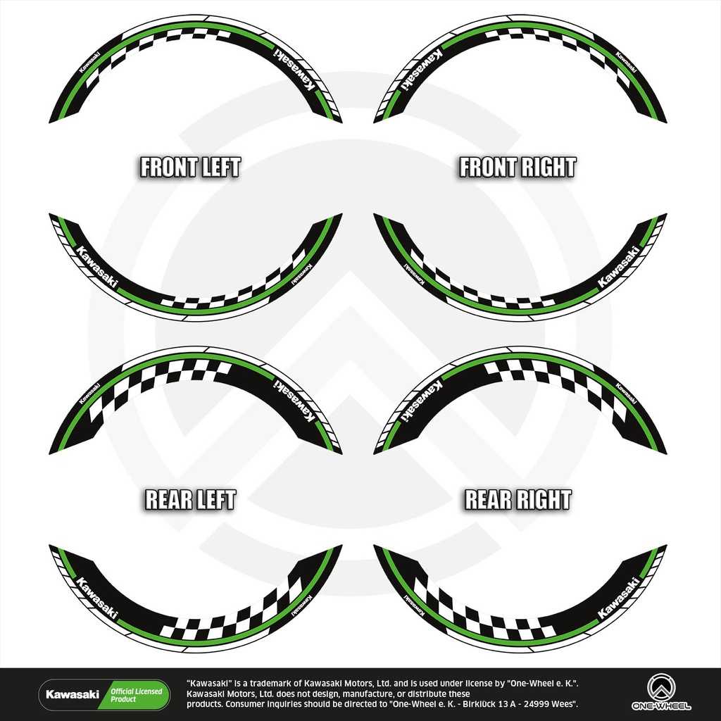 Kawasaki GRID schwarz Komplett Set 2D Ansicht Premium Wheelsticker geteilt