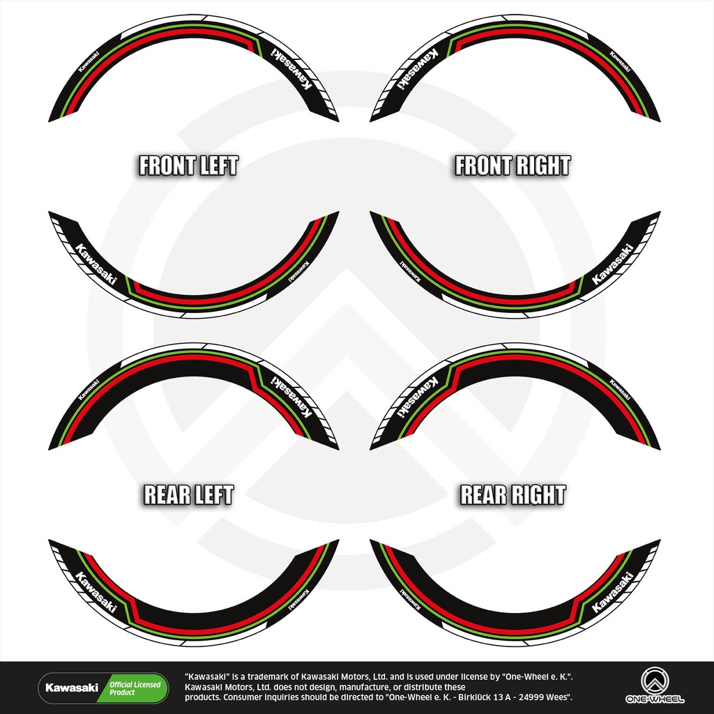 Kawasaki Lightning schwarz Komplett Set 2D Ansicht Premium Wheelsticker geteilt