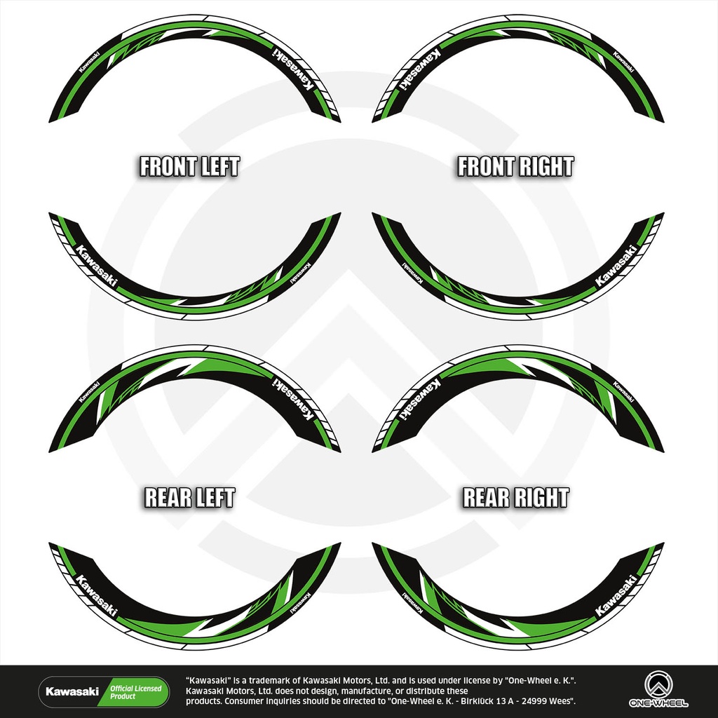 Kawasaki Razor schwarz Komplett Set 2D Ansicht Premium Wheelsticker geteilt