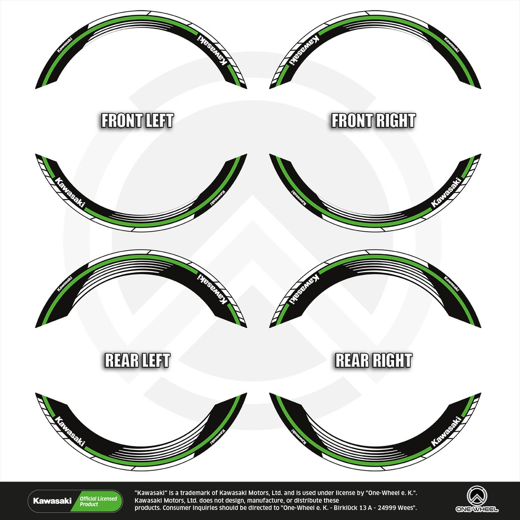 Kawasaki Saw schwarz Komplett Set 2D Ansicht Premium Wheelsticker geteilt