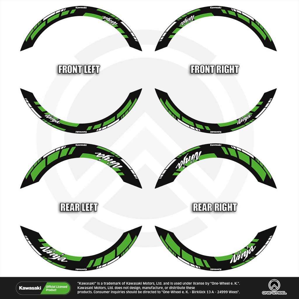 Kawasaki Vorlage GRID2 V1 Komplett Set 2D Ansicht Premium Wheelsticker geteilt