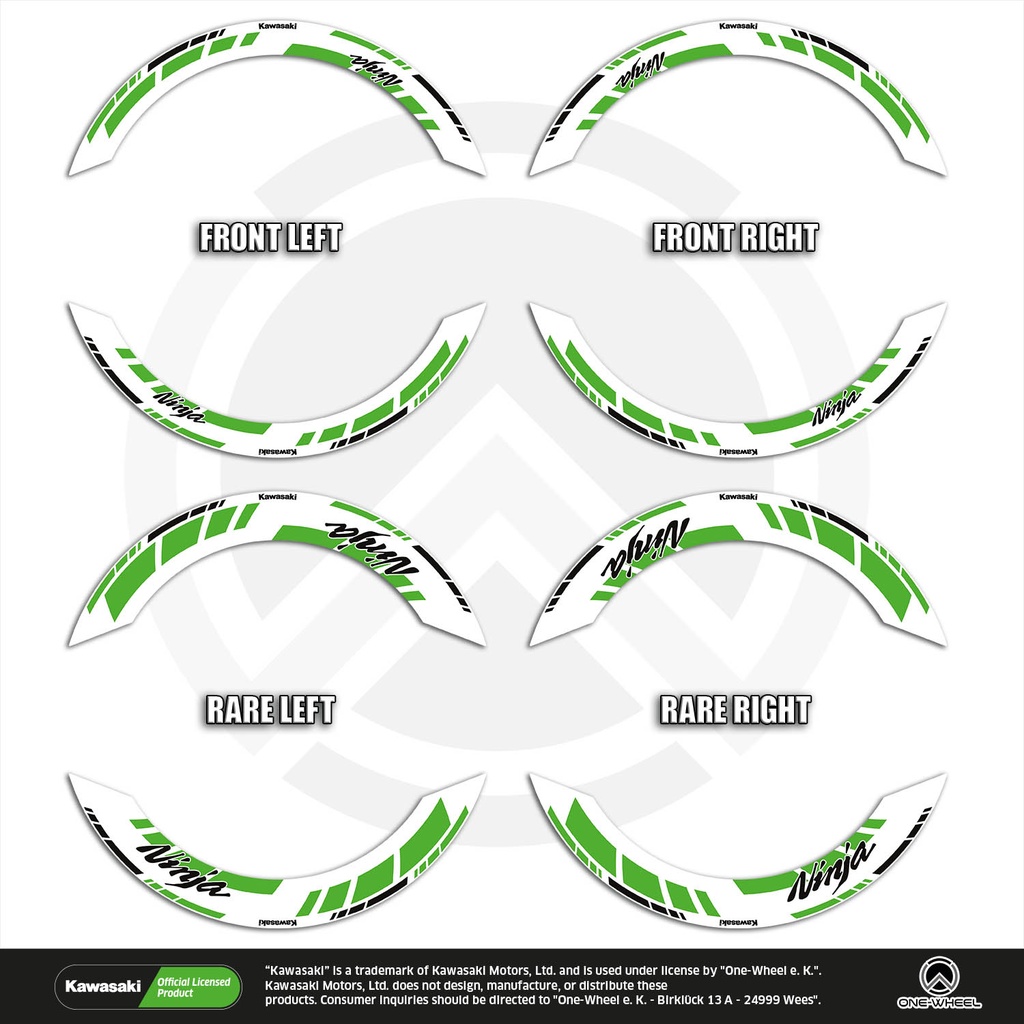 Kawasaki Vorlage GRID2 V2 Komplett Set 2D Ansicht Premium Wheelsticker geteilt