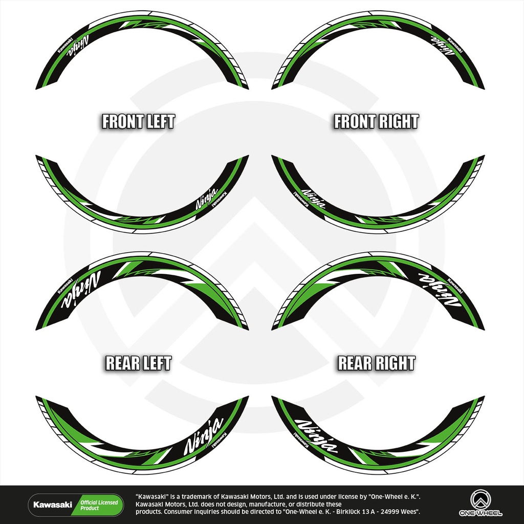 Kawasaki Ninja Razor schwarz Komplett Set 2D Ansicht Premium Wheelsticker geteilt