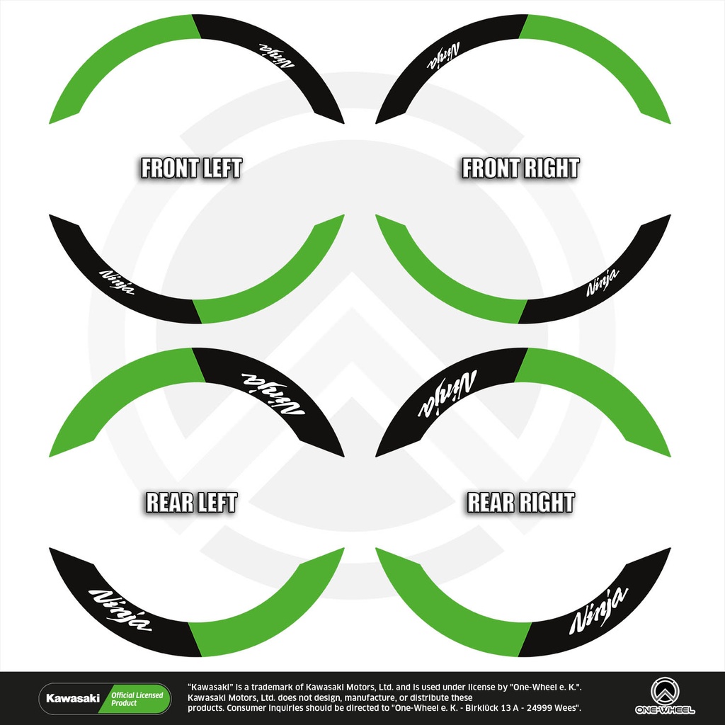 Kawasaki Ninja Saber schwarz Komplett Set 2D Ansicht Premium Wheelsticker geteilt