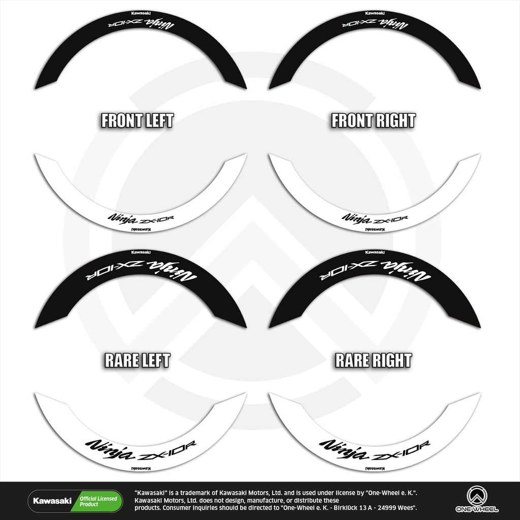 Kawasaki Ninja ZX-10R Fifty Fifty V2 weiss Komplett Set 2D Ansicht Premium Wheelsticker geteilt