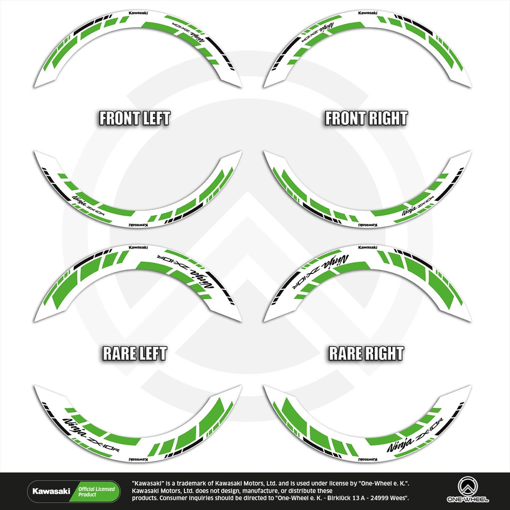 Kawasaki Ninja ZX-10R GRID2 V2 Komplett Set 2D Ansicht Premium Wheelsticker geteilt