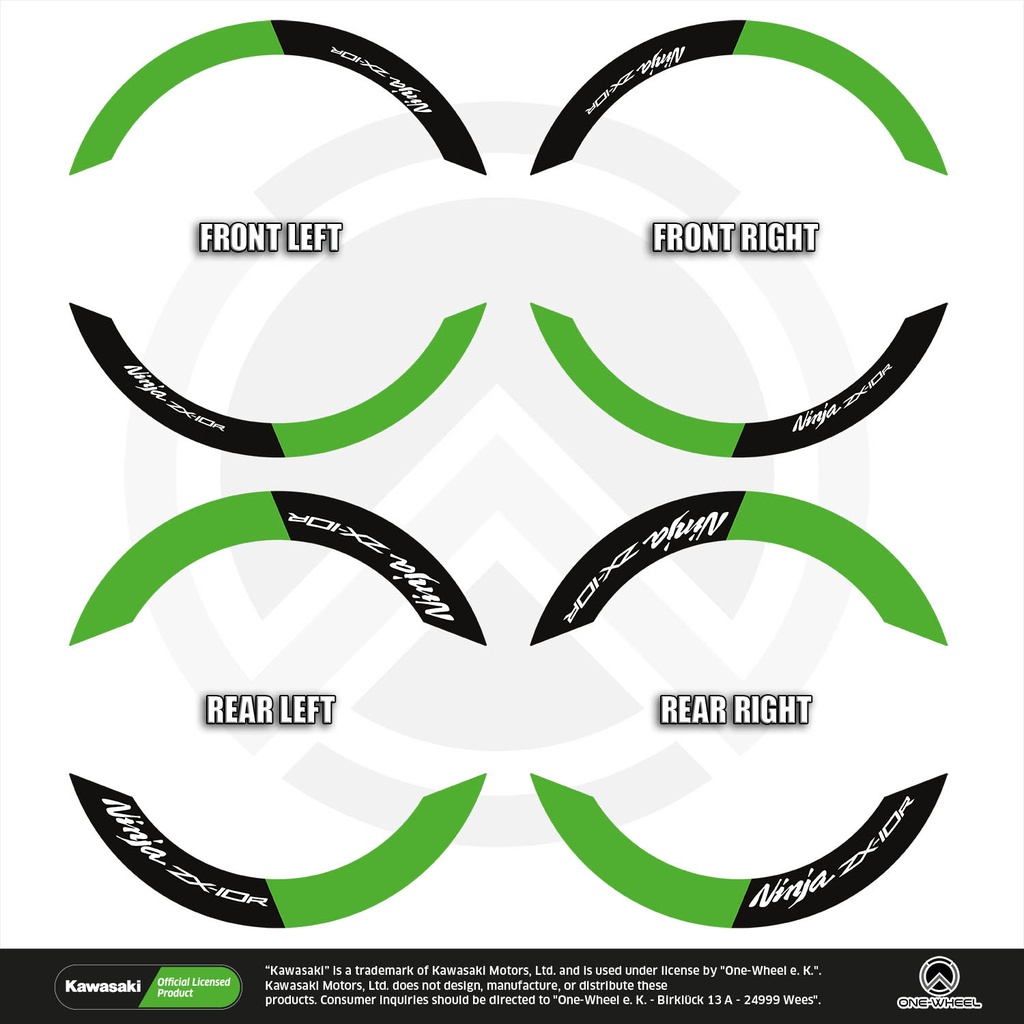 Kawasaki Ninja ZX-10R Saber schwarz Komplett Set 2D Ansicht Premium Wheelsticker geteilt