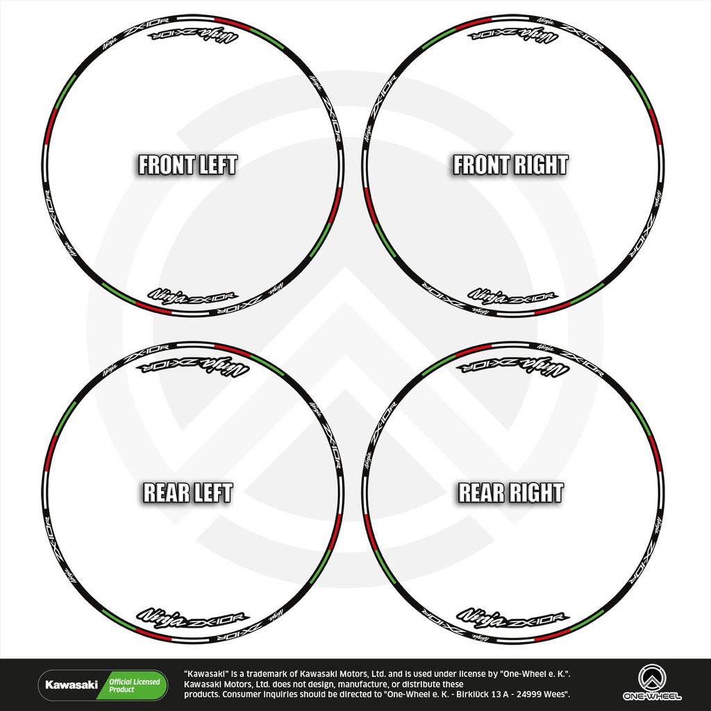 Kawasaki Ninja ZX-10R V5 Komplett Set 2D Ansicht Felgenaufkleber Motorrad Premium Light
