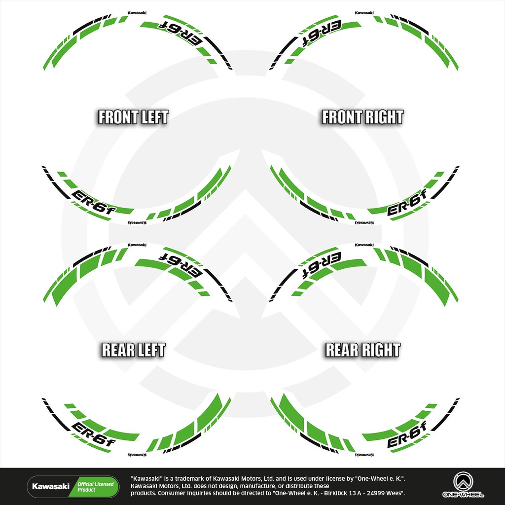 Kawasaki ER6F Felgenaufkleber geteilt Design GRID2 V2