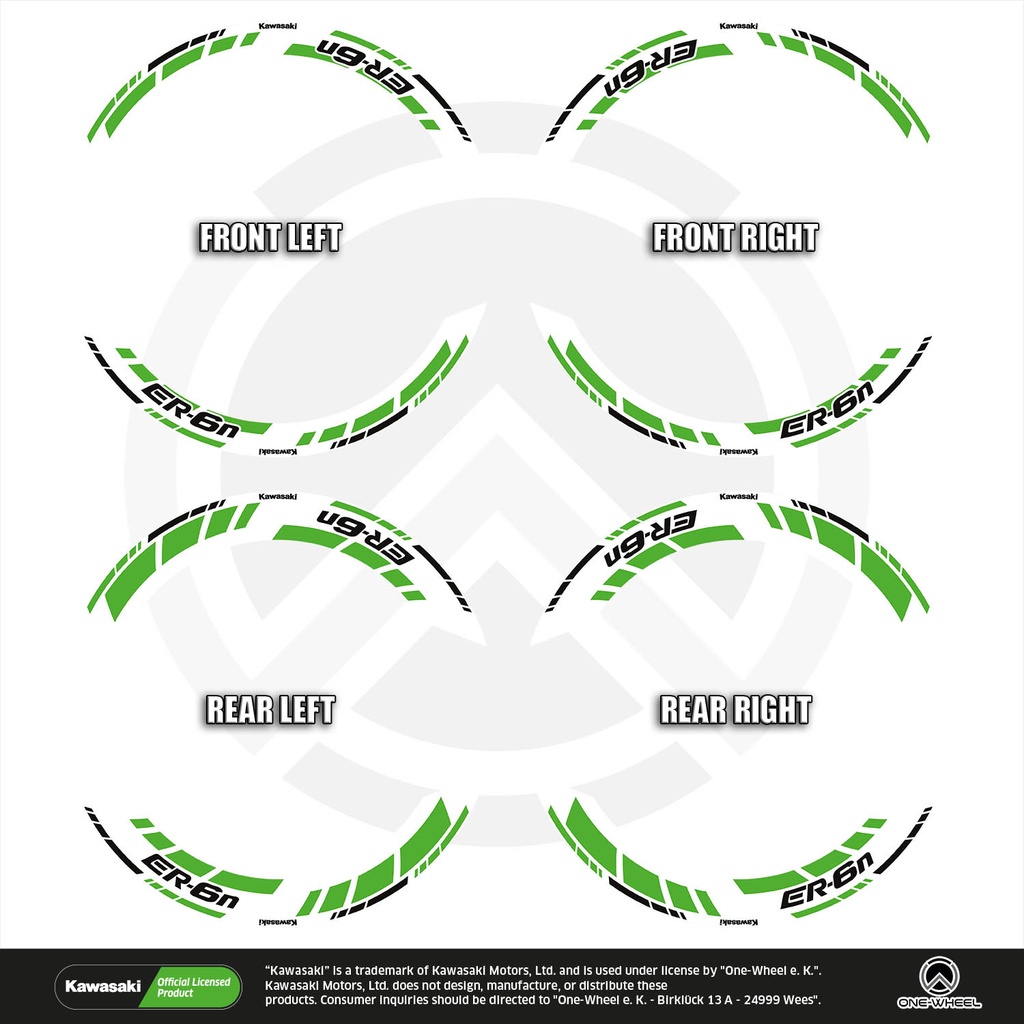 Kawasaki ER6N Felgenaufkleber geteilt Design GRID2 V2