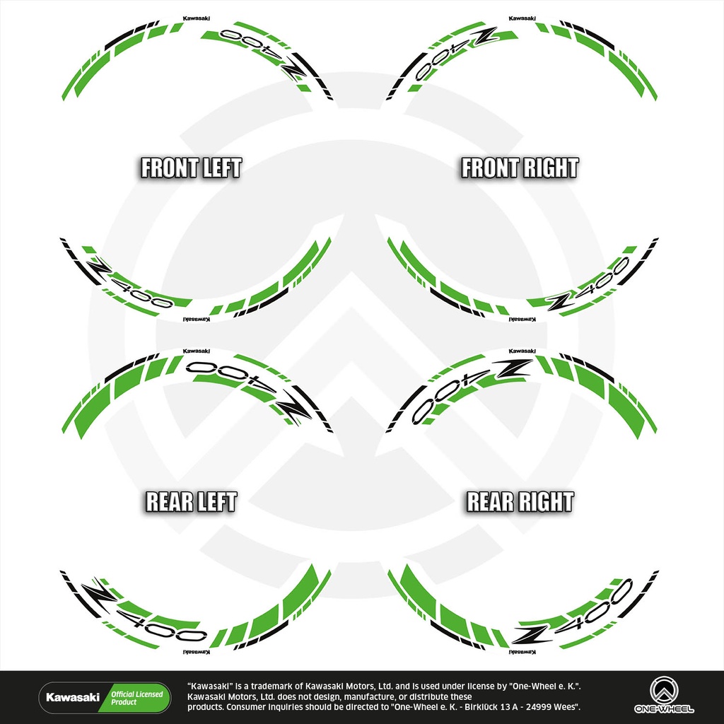 Kawasaki Z400 Felgenaufkleber geteilt Design GRID2 V2