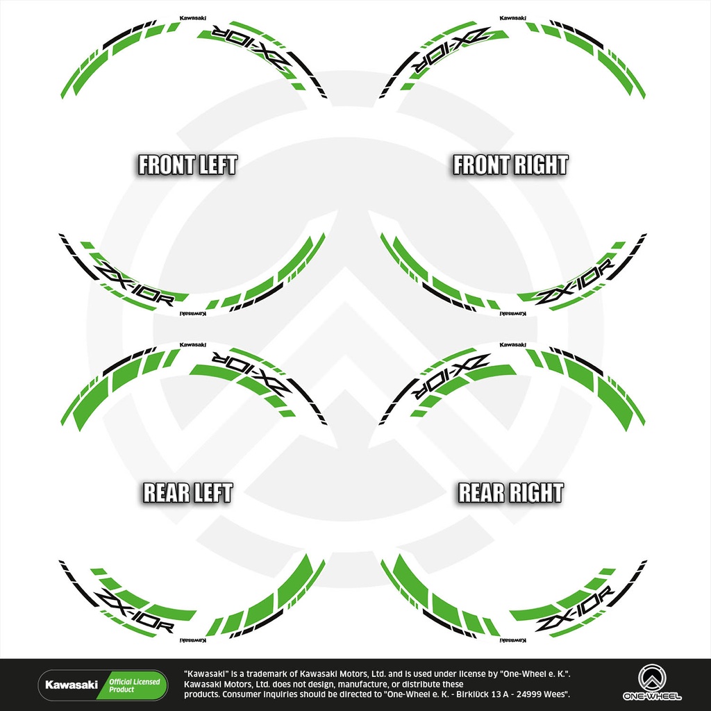 Kawasaki ZX-10R Felgenaufkleber geteilt Design GRID2 V2