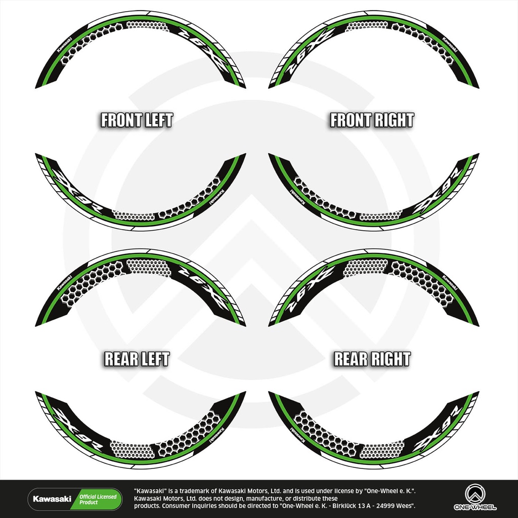 Kawasaki ZX-9R Felgenaufkleber geteilt Design Hexagon