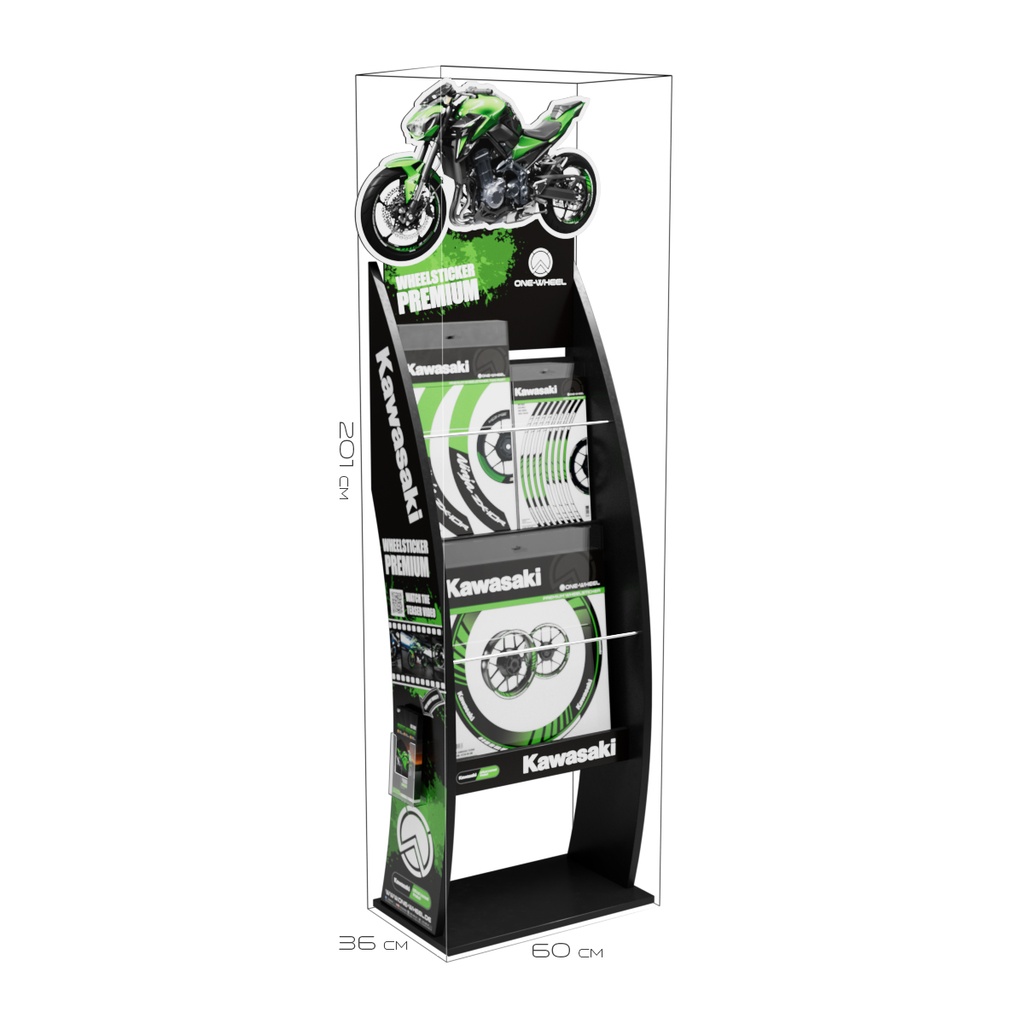 Wheelsticker Kawasaki Displayset / Ladenaufstellerset Größer