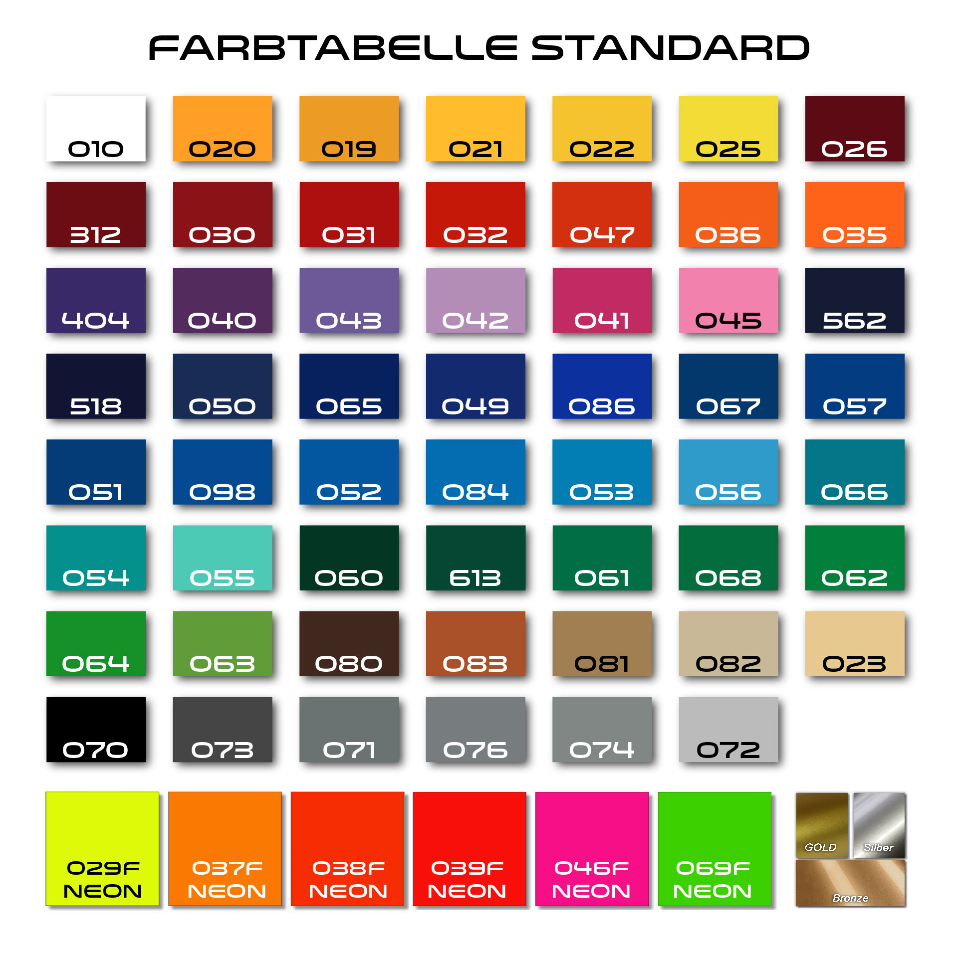 FS1 Felgenrandstreifen Motorräder Farbtabelle Standard Wheelsticker